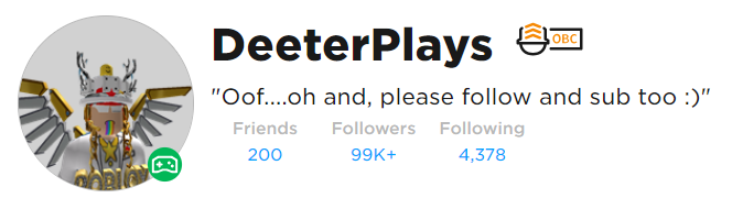 Code Deeterplay On Twitter 99k Followers On Roblox Let S Hit 100k Like We Did On Youtube Two Weeks Ago Https T Co Sgmq5d5nnc - bot followers roblox 2019 working easy to use youtube