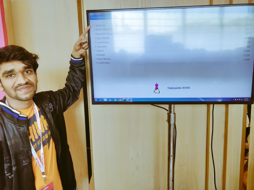 PradeepanPrabha's tweet image. 😊🤞My score 1st 5110 #oraclecode #coolestcoder @Oracle_India