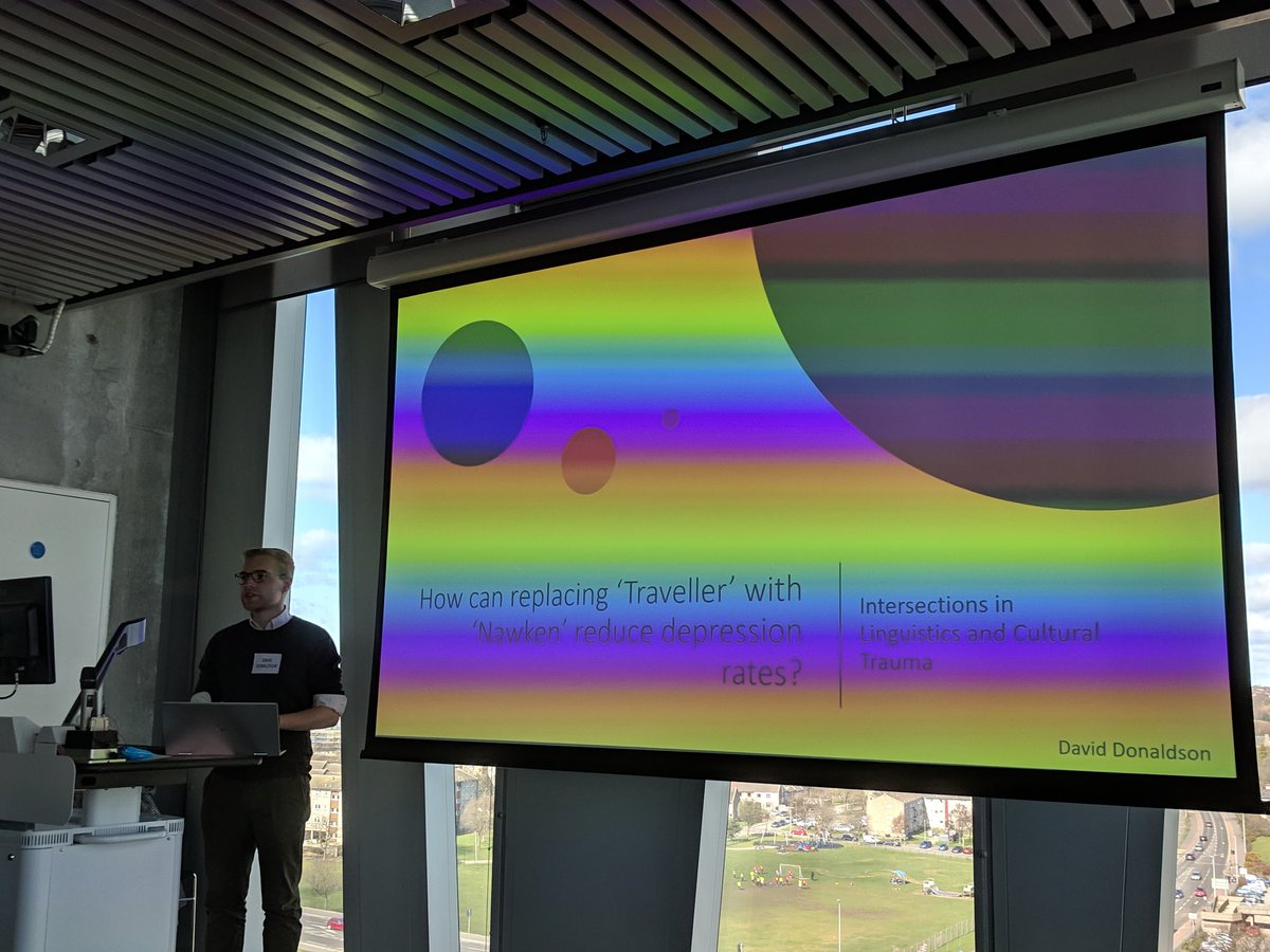 EneidaLinguist's tweet photo. How can replacing 'Traveller' with 'Nawken' reduce depression rates? Intersections in #Linguistcs and Cultural Trauma by @DavieDonaldson @LangConf_Abdn #ScottishTravellers #travellers #Scotland #Scottish #tinklers #CearddennanDubh #Ceards #Tinkers #abdnlangidentity2019 https://t.co/Ig0nNEA4b7