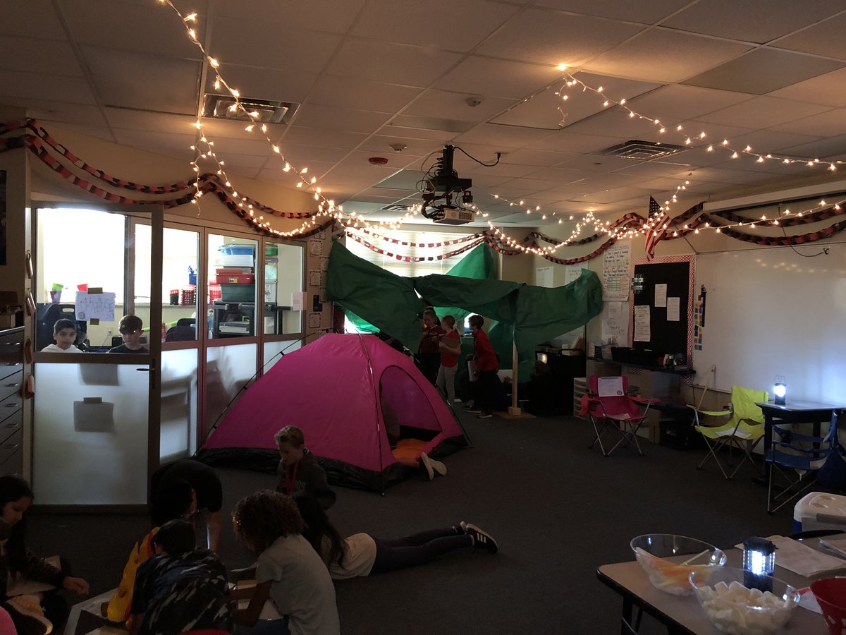 Night camping in 5th grade answering lots of math questions by flashlight!