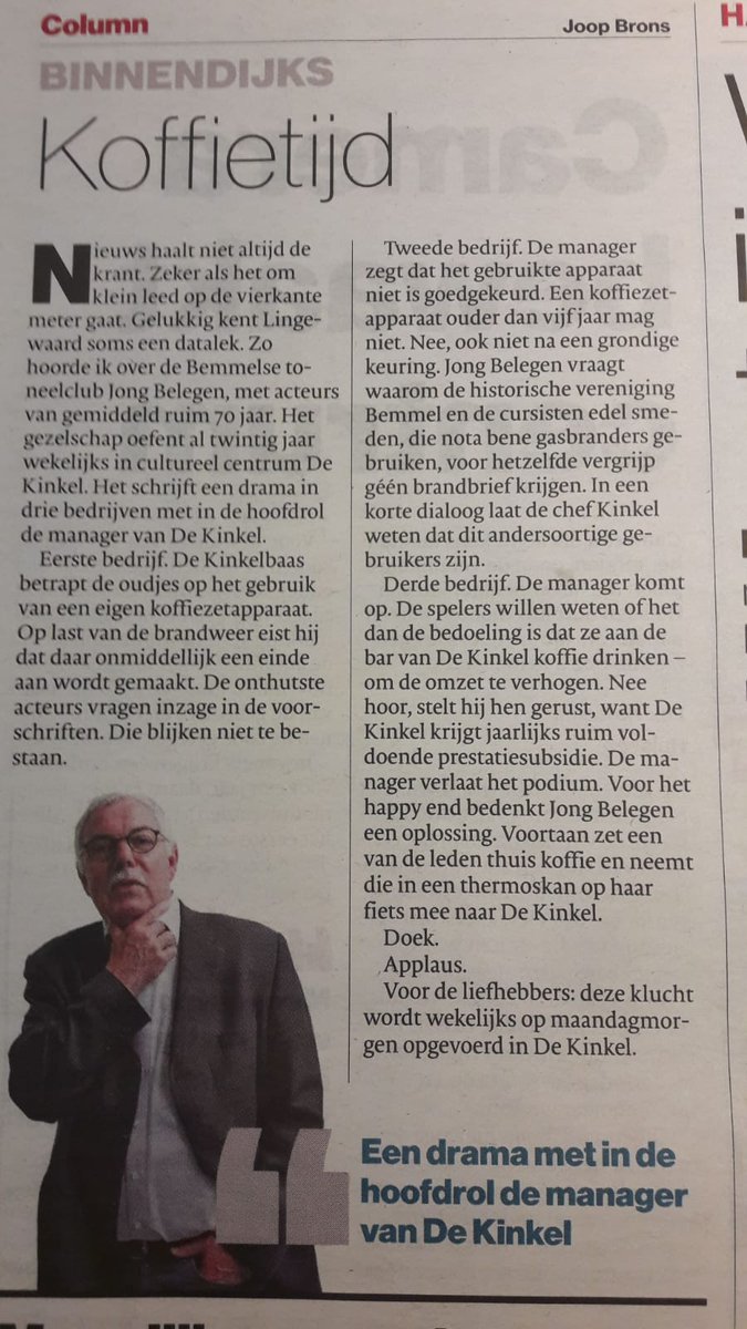 Sterke column van Joop Brons over de Kinkel!