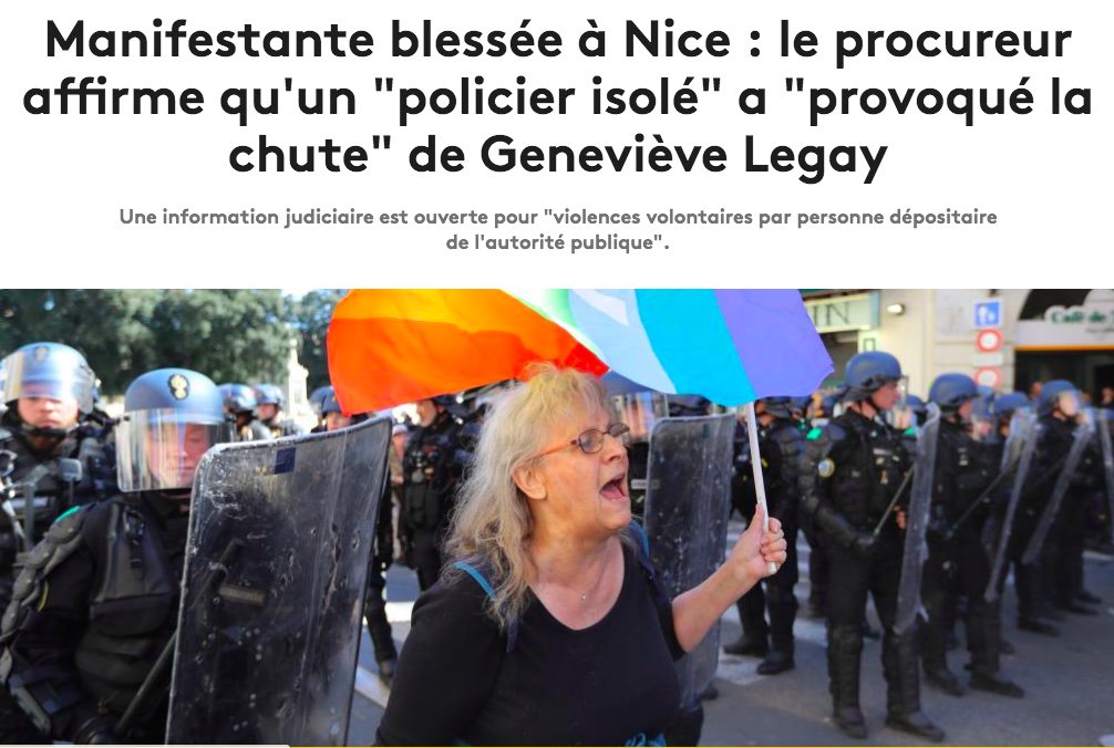 MaximCombes's tweet photo. "Un policier isolé" ?
Sérieusement ?

Isolé
➡️ au milieu de ses collègues ?
➡️ au coeur d'une charge policière ?
➡️ le tout suite aux ordres du @prefet06 ?

Il y a des responsables aux blessures de #GenevieveLegay :
➡️ ceux qui donnent les ordres
➡️ ceux qui fixent les objectifs https://t.co/ApNz89mom1