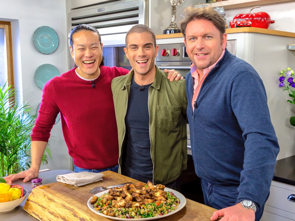 Sat_James Martin (@sat_jamesmartin) on Twitter photo Good morning! <a href="/jamesmartinchef/">James Martin</a> is joined by <a href="/MaxGeorge/">Max George</a> and <a href="/chefjun/">Jun Tanaka</a> today! On the menu... marshmallows with chocolate sauce, aubergines with mozzarella and arrabbiata sauce, Turkish chicken wings and more! 9.30 <a href="/ITV/">ITV</a> <a href="/WeAreSTV/">STV</a> #saturdayjamesmartin Good morning! <a href="/jamesmartinchef/">James Martin</a> is joined by <a href="/MaxGeorge/">Max George</a> and <a href="/chefjun/">Jun Tanaka</a> today! On the menu... marshmallows with chocolate sauce, aubergines with mozzarella and arrabbiata sauce, Turkish chicken wings and more! 9.30 <a href="/ITV/">ITV</a> <a href="/WeAreSTV/">STV</a> #saturdayjamesmartin