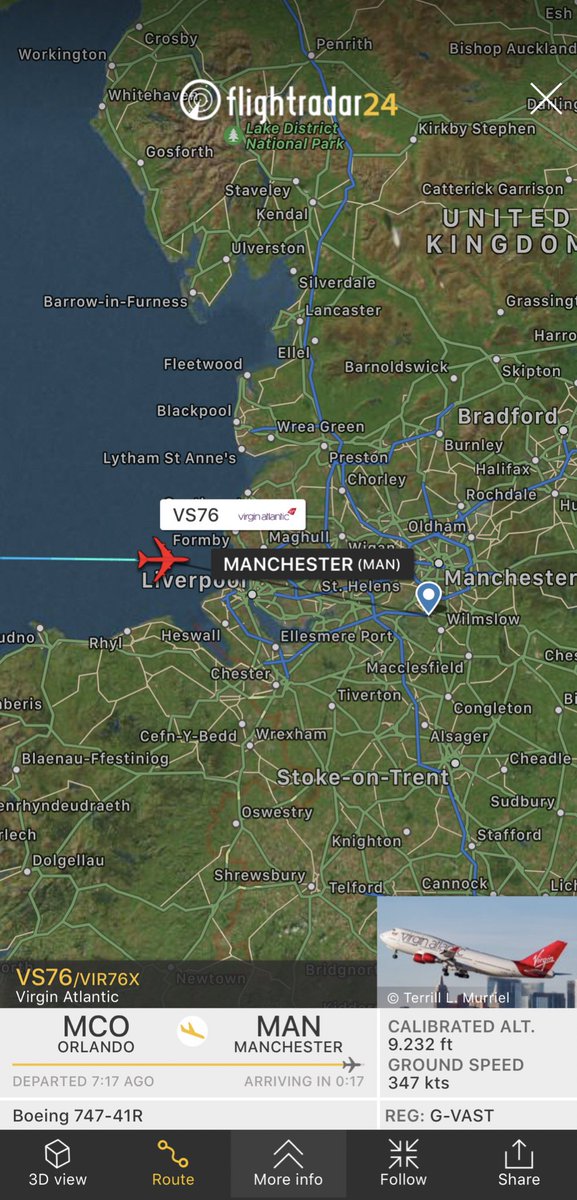FlightIntl's tweet photo. Virgin Atlantic flight #VS76 from Orlando (MCO) to Manchester (MAN) has declared a general emergency inbound to Manchester https://t.co/u0nvI3Ek0E https://t.co/viY858qGhW