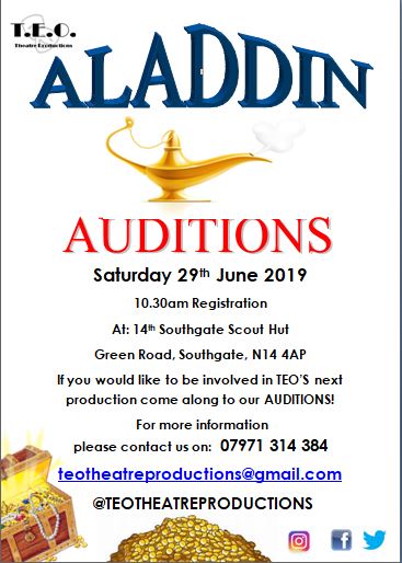 EnfieldOutcasts's tweet photo. ALADDIN AUDITIONS! 🧞‍♂️

Would you like to be involved in our next show either on stage or behind the scenes?, if so come along to our AUDITIONS 🧞‍♀️ https://t.co/czWy2CLBjF