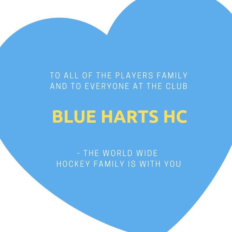 A Blue Harts HC junior player suffered an injury at training on Thursday night and sadly passed away. Please take your time on social media to show them your support using this photo and spread this message everywhere you can. Make the hockey world blue today 💙