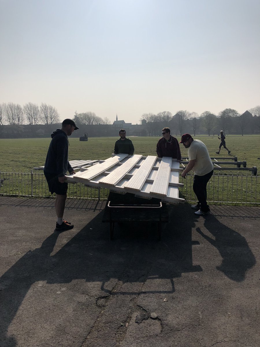 HavantCricket's tweet photo. Good start to ground day 💪 sightscreens are going up! 

#HavArmy #GroundDay https://t.co/OR6V79FJG9