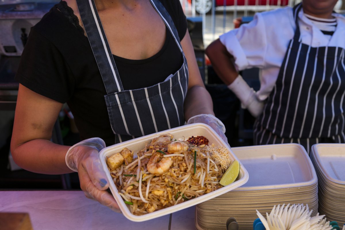 southbankcentre's tweet image. #FunFoodFact: One of Thailand's most famous dishes Pad Thai was invented post-WW II when the country suffered a rice shortage. Try the tasty dish for yourself from @PADandSEN who you'll find at today's @SCFoodMarket. 🍜 Find out more: bit.ly/2V586IS #StreetFood #Foodie