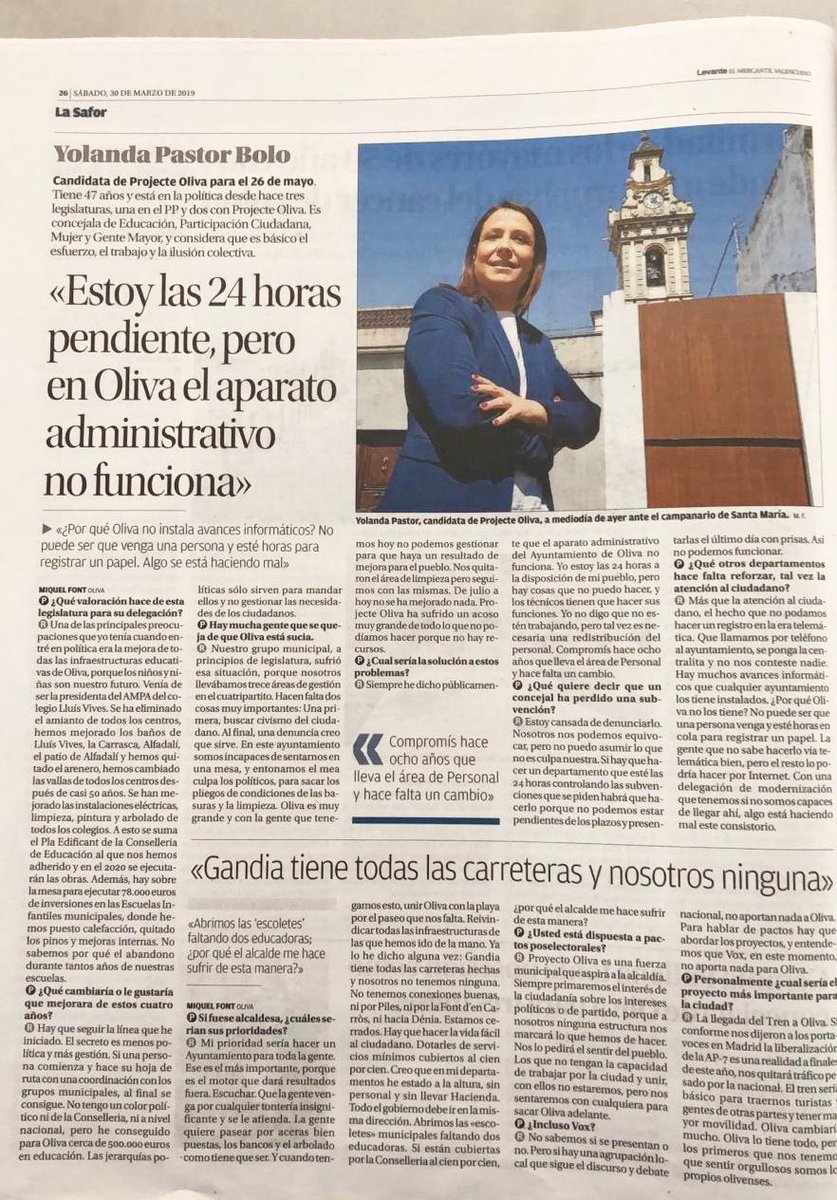 ProjecteOliva's tweet photo. Entrevista a Yolanda Pastor en @LevanteEMVSafor https://t.co/UOINgN7fRd