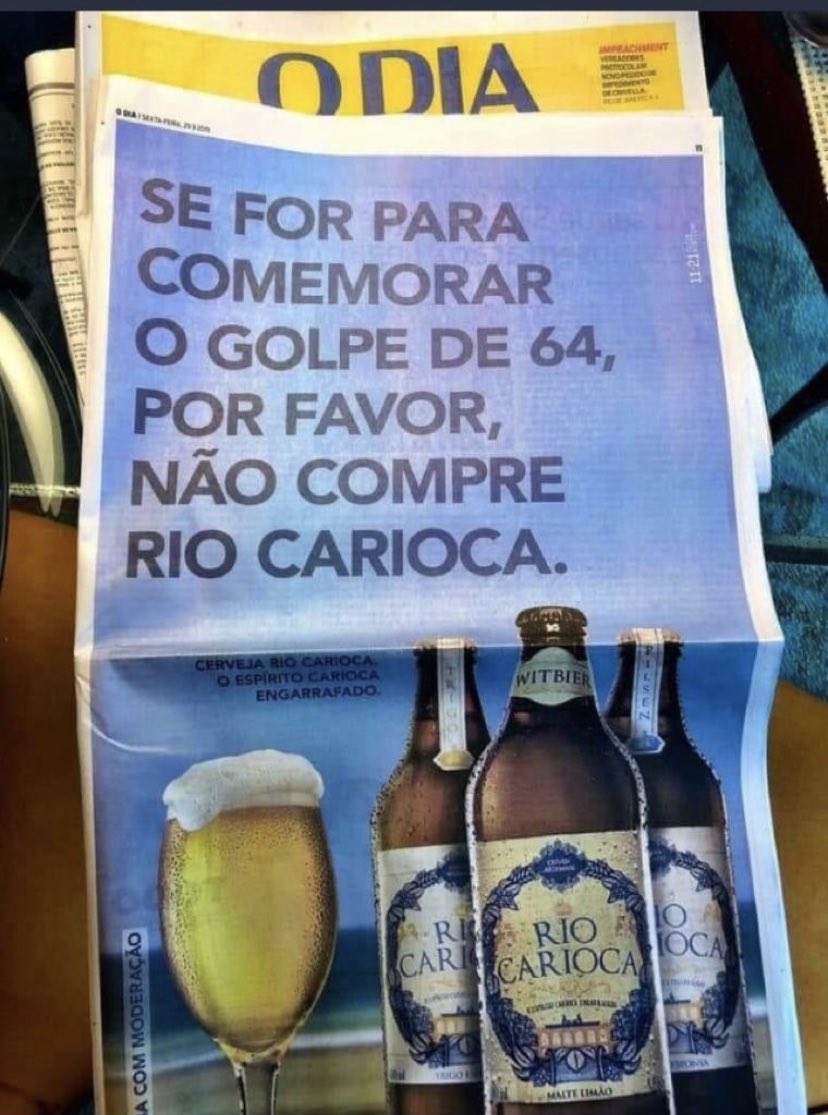 eduardopaes's tweet photo. Fui lá no site da cerveja e vi a "inspiração" deles: "inspirada pela tradição e riqueza de nossa cidade maravilhosa, a Rio Carioca acredita sempre que fazer cerveja é trazer ao mundo alegria".  Ou seja, faz todo sentido.  Vamos prestigiar.  Não se esqueçam que hj é sábado! https://t.co/gpJQ8Qlb2a