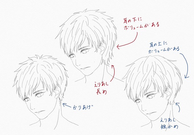 髪は耳周りのボリューム感が大事だなと思った。耳周りにボリュームがあると、ちょっとやぼったい。長めの髪型(右下)でも襟足を短くすることで、さわやかになる。 