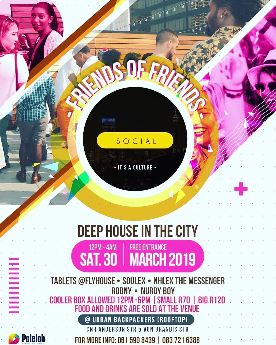 Nhlex_DSU's tweet photo. This is where my groove is at today:
20:00-22:00 #FriendsOfFriends #DeepInTheCity at #UrbanBackPackers✌🏾 https://t.co/PB0fTBMJ27