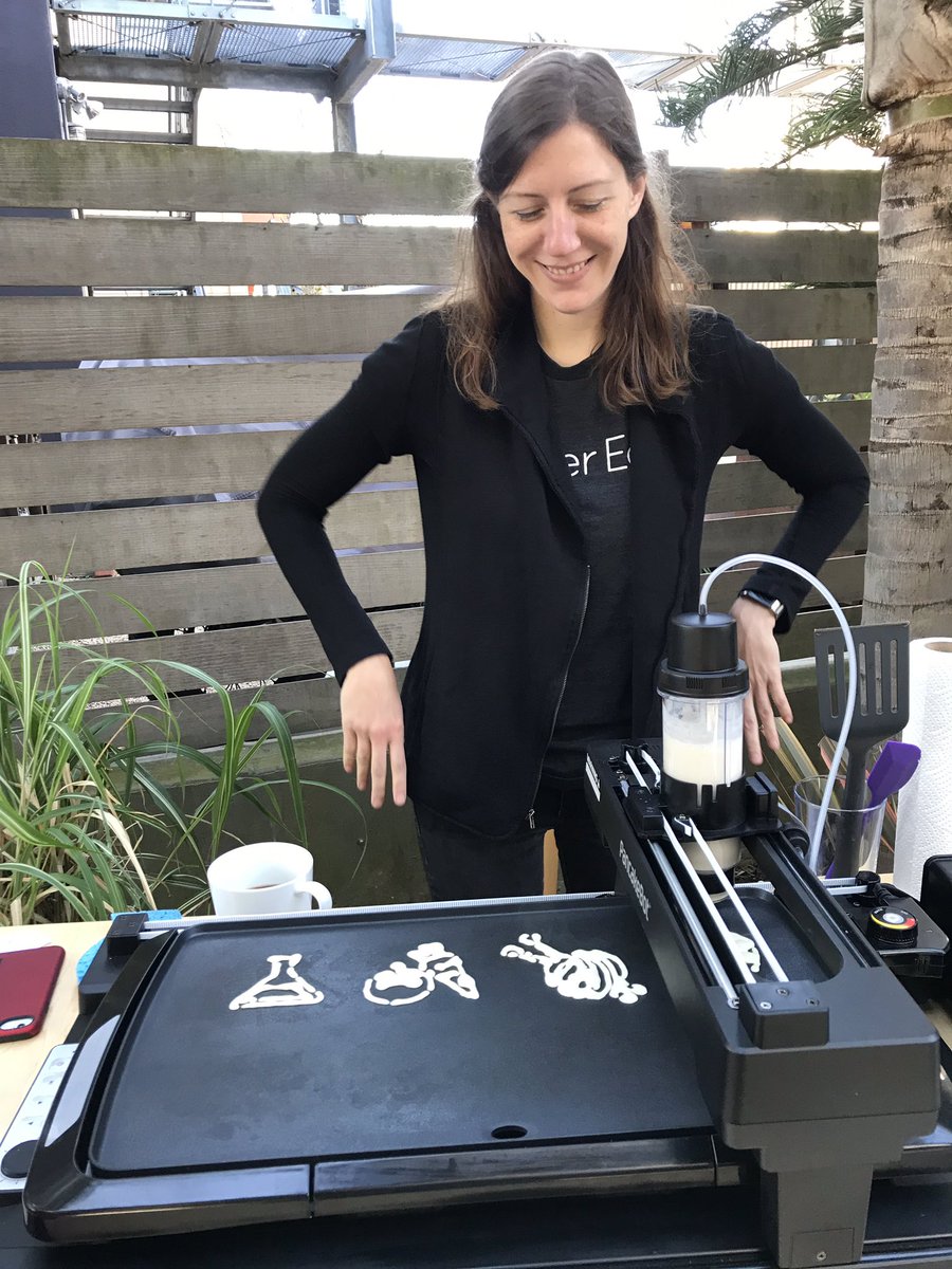 heyasteph's tweet image. If you happen to need a #pancakebot guru, this is Lauren. She’s done more batter and design tests than I can remember. It’s nice when the office smells like pancakes all week long! #makered @MakerEdOrg