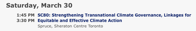 Join us today #ISA2019 at 13.45 in Spruce (Sheraton Toronto), discussing "Transnational Climate Governance &amp; Linkages for Equitable and Effective Climate Action"
<a href="/idilboran/">Idil Boran</a> @robert_falkner <a href="/LilyHsueh/">lily.hsueh@asu.edu</a> @hvdv_phd <a href="/JonathanKuyper/">Jonathan Kuyper</a> <a href="/FHBBiermann/">Frank Biermann @frankbiermann.bsky.social</a> @DIE_GDI <a href="/ESG_Project/">Earth System Governance Project</a> @UUCopernicus