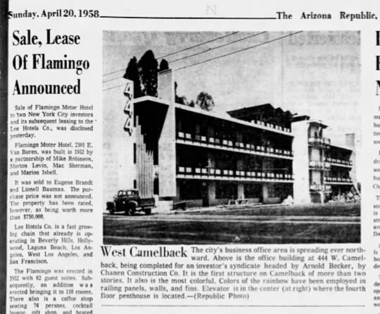 urbnist's tweet image. Our @VenueProjects team is currently adapting an iconic building that typifies Phx’s 4x decade. The more I work on this project, the more I’m intruiged by all that it represents. Finished in 1958, the 444 building was “the first structure on Camelback of more than two stories.”