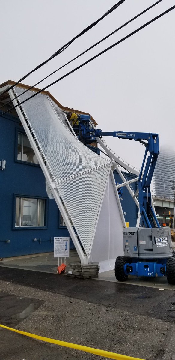 Printed ETFE being installed on the Raincoat. Looks great!  <a href="/RWDI_Consulting/">RWDI</a> <a href="/SidewalkToronto/">Sidewalk Toronto</a> <a href="/partisansarch/">PARTISANS</a>