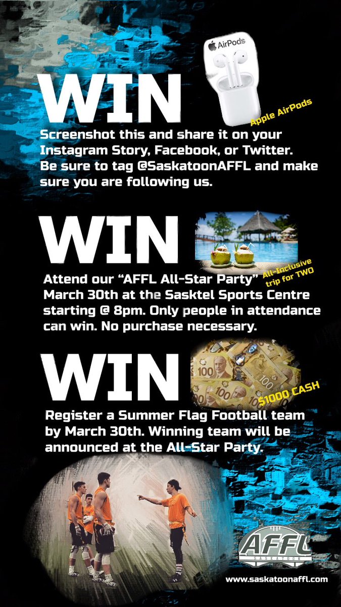 FINAL CHANCE TO WIN! Retweet and follow us for your chance to win our AFFL Apple AirPods! Winner will be announced at the game tonight. #YourLeageYourFUN