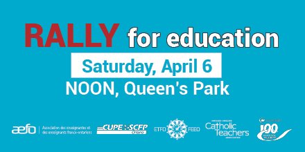 ETFOeducators's tweet photo. One week from today is the rally for education! We are mobilizing, and working with parents for this family-friendly event. There will be face painting, music, an art station, the Samba squad and more. Join us and together we will tell the Ford govt that #CutsHurtKids #onpoli https://t.co/NUbv0LwLvf