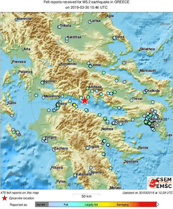 Geocappiello 30march Earthquake 16 Km South West Of Itea Magnitude Mw 5 2 Local Time 12 46 19 2 19 03 30 Utc Time 10 46 19 2 19 03 30 Location 38 32 N 22 31 E Depth 10 Km Source
