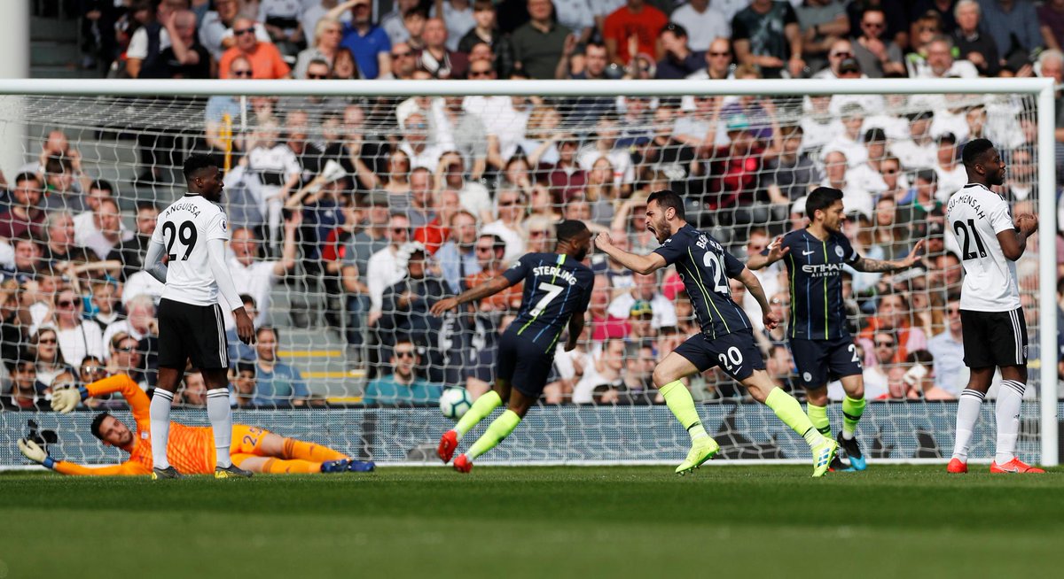 premierleague's tweet photo. 📸 1st shot on target = 1st goal for Pep Guardiola's men

#FULMCI https://t.co/yL6O3osrLB