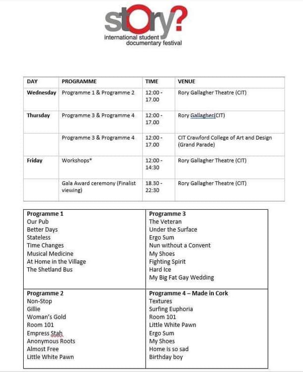 Story_MTU's tweet photo. Here is next weeks schedule. Only 4 days to go!! 🍿🎥🎞 #StoryCIT #StoryCork #RGTCIT https://t.co/Ox17oKt0It