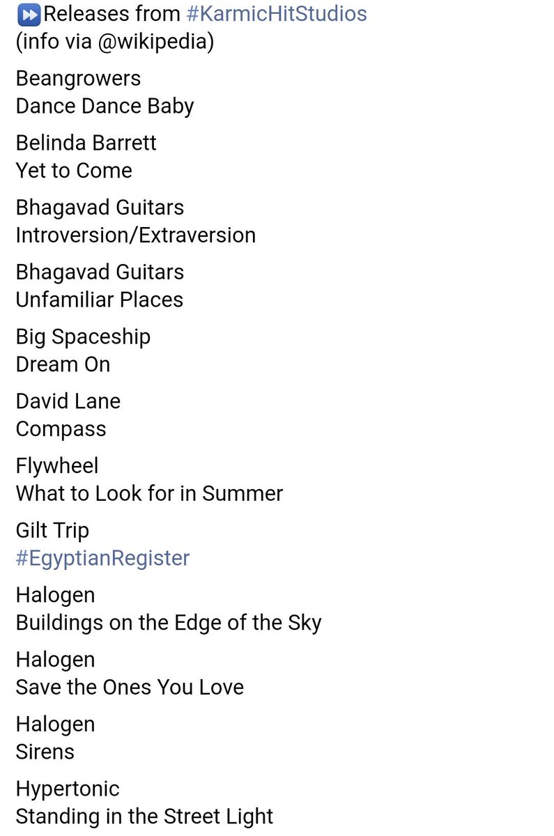 stevekilbey's tweet photo. #KarmicHit releases incl;
#Beangrowers
#BelindaBarrett
#BhagavadGuitars
#BigSpaceship
#DavidLane
#Flywheel
#GiltTrip
#Halogen
#Hypertonic
#Isidore
#JackFrost
#JLK
#JohnKilbey
#MissV
#ThePennyDrops
#Pluto
#Pugwash
#Snog
#Soma
#SteveandRussellKilbey
#SteveKilbey
#WarpFactorNine
🕰 https://t.co/DQNSzxVrt9