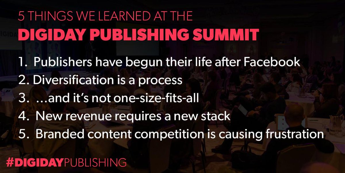GetMinute's tweet image. RT: After three days of candid discussion, five key takeaways emerged from the @Digiday Publishing Summit. #DigidayPublishing #NewRevenue #NewStack