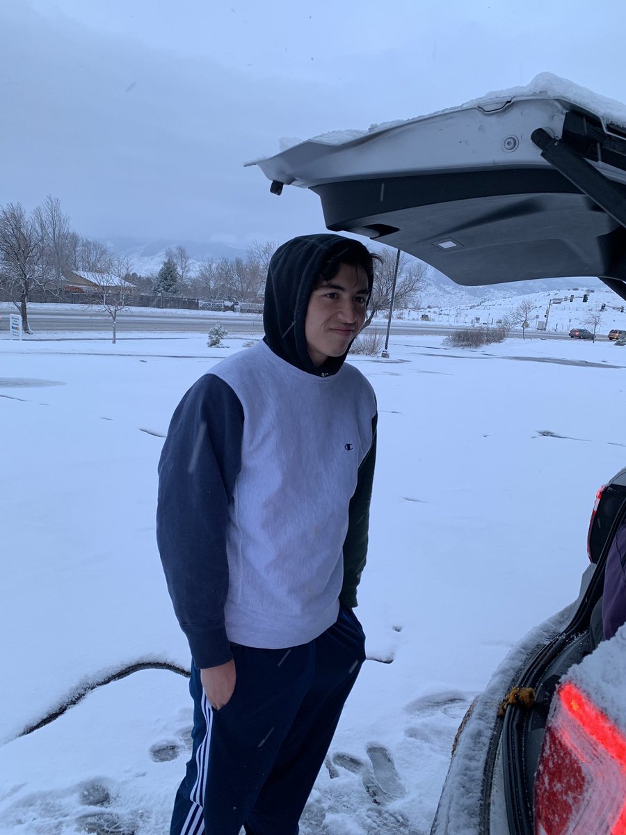 MAB_Denver1's tweet photo. Oh we LOVE packing the car in the snow and ice this is SWELL!! Gabe’s face says it all...anyway...good morning fellow travelers, lets get this bread 🍞 https://t.co/0ut8qW7Khb