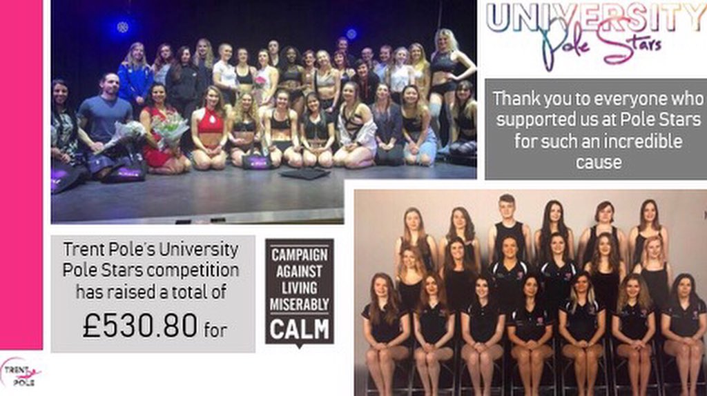 NTU_poledancing's tweet photo. We managed to raise £530.80 last week at University Pole Stars! Thanks to everyone who came and donated to CALM⭐️ https://t.co/aGIHkO5BAq