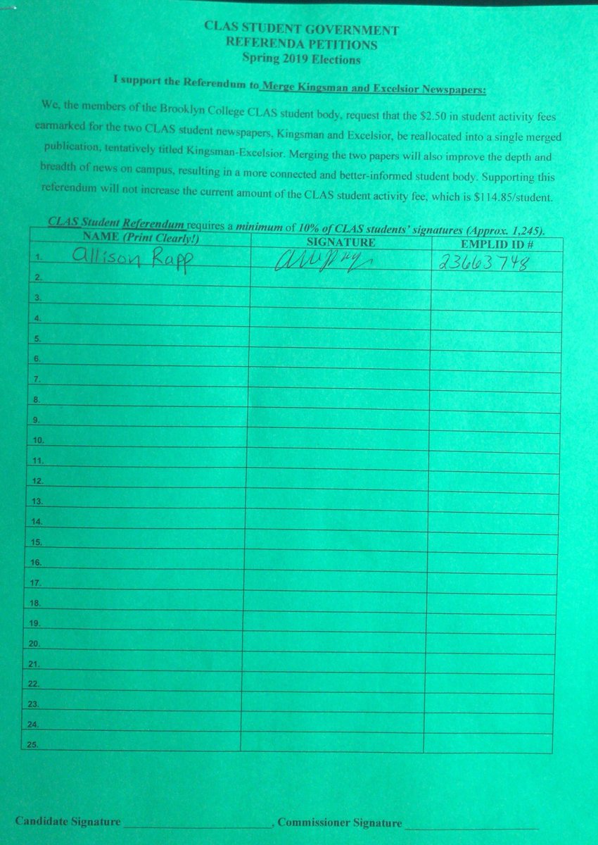 Hi everyone! The two student newspapers on campus are merging, (Kingsman and Excelsior), and we need signatures to get it approved. Hit us up if you’d like to sign the petition, thanks!!