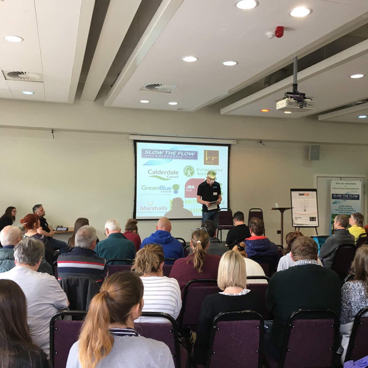 JBATrust's tweet photo. Fantastic day at @slowtheflow_UK conference talking #floodrisk #nfm #flooding and demonstrating the @JBATrust mini hydraulic flume https://t.co/lnjVEucFeR
