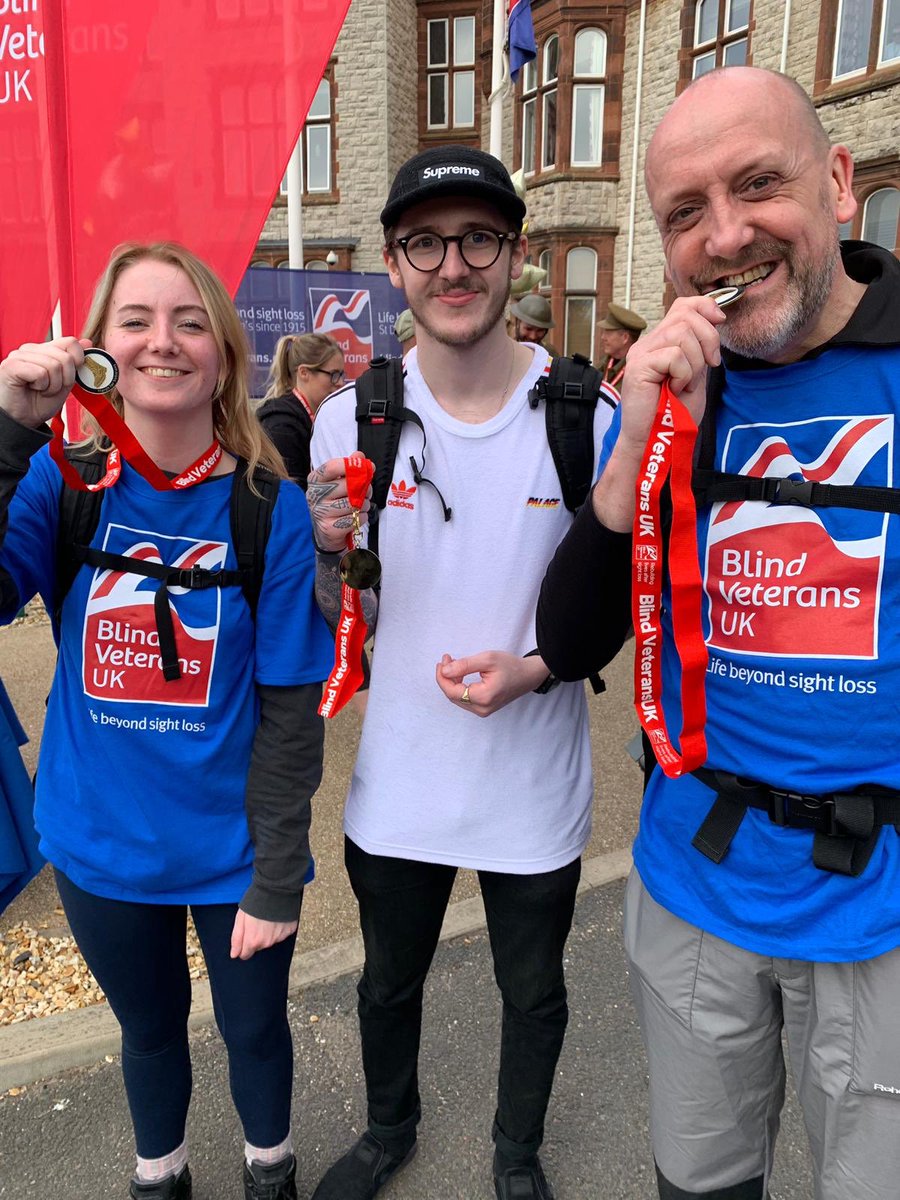 BlindVeterans's tweet photo. All smiles at the #Llandudno finish line 👏🏅 #MarchForVeterans https://t.co/N318qpT049