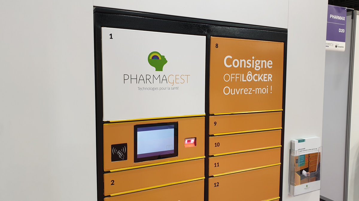 Pharmagest's tweet photo. [#PGP19] Offilocker le service patient 7j/7 revient à Pharmagora ! C’est un nouveau concept de consigne en officine permettant à la patientèle un gain de temps et d’autonomie . Venez la découvrir  et l’essayer stand D10 !
#consigne #offilocker #patient #pharmacie #autonomie https://t.co/7GiBfofKSL