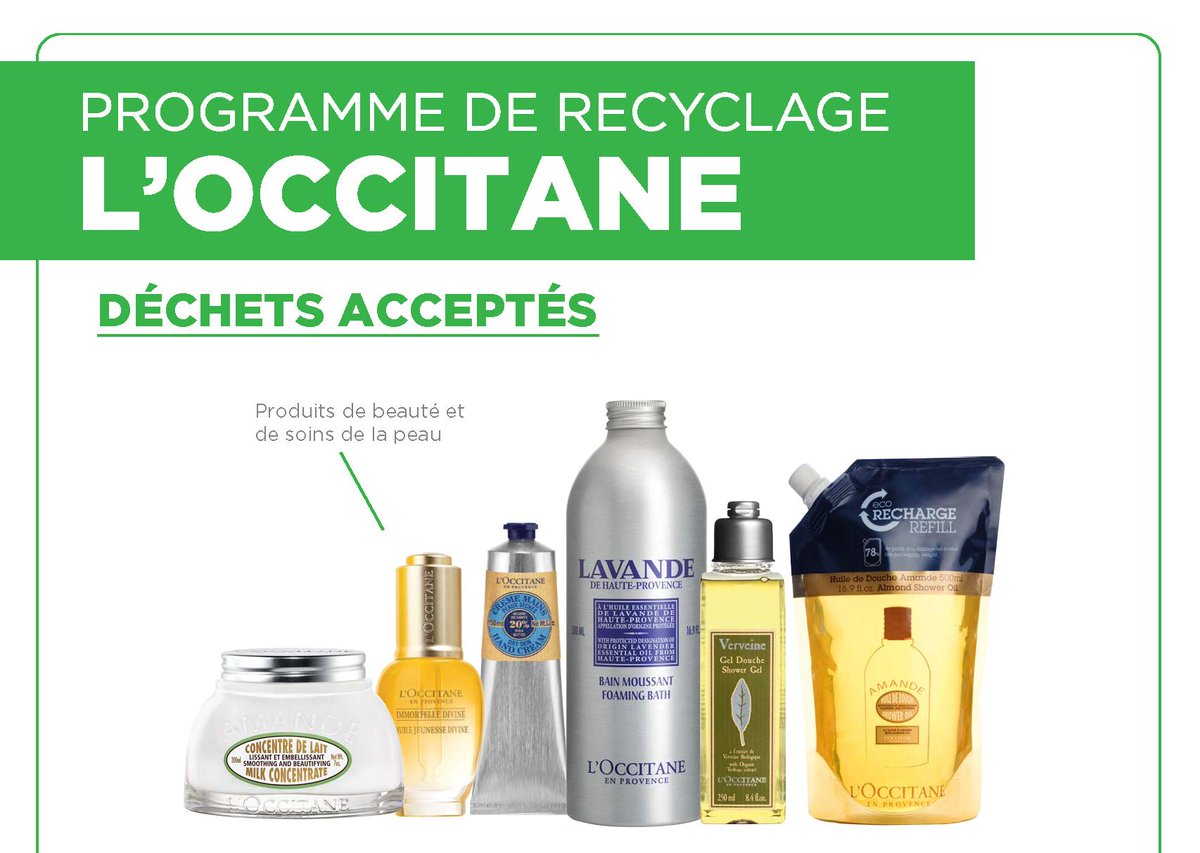 Connaissez-vous le programme de recyclage de L'OCCITANE en Provence? Rapportez vos contenants de produits de beauté en boutique afin qu'ils soient recyclés.