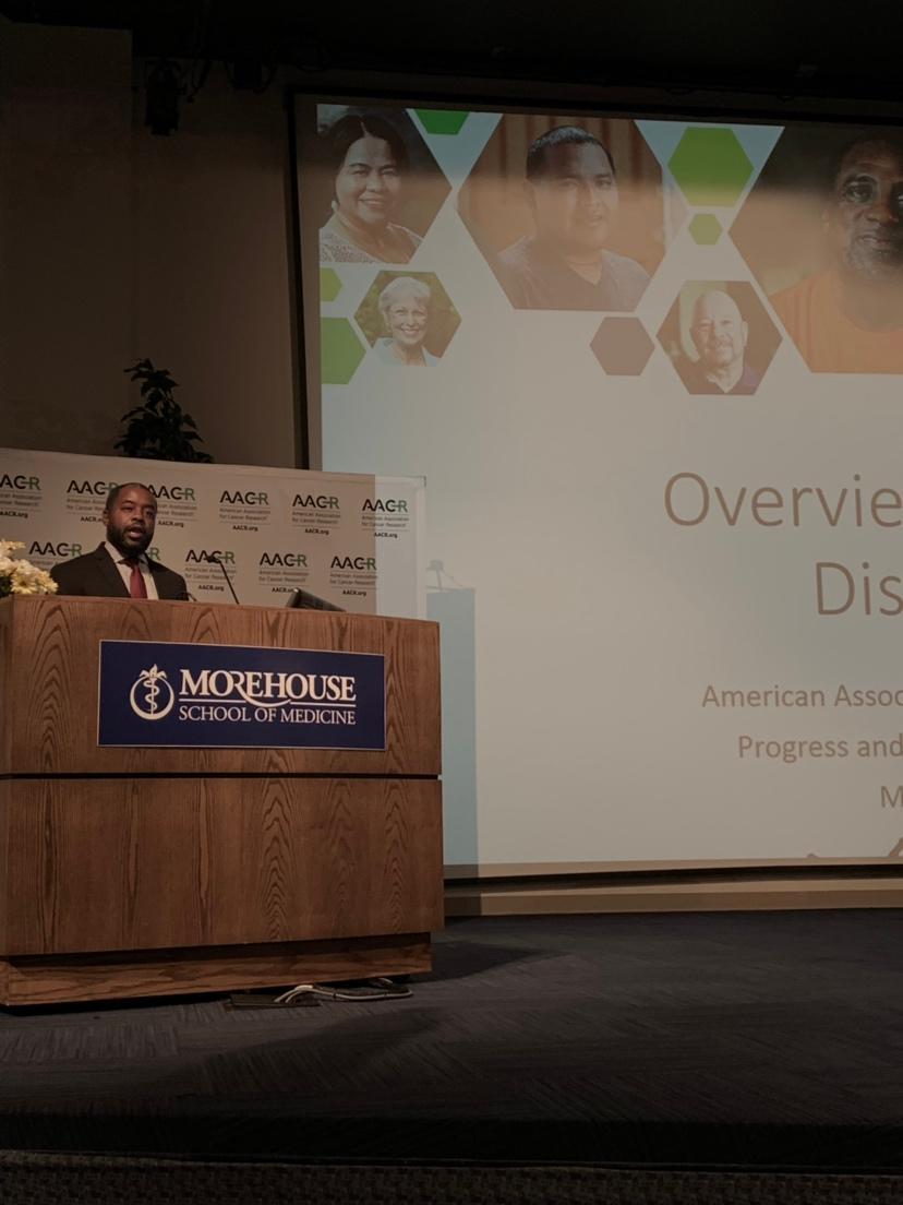 AACR's tweet photo. Dr. Brian Rivers, @MSMEDU opens his presentation on Cancer Health Disparities. #ProgressandPromise #AACR19 https://t.co/yjaYZ8Ruzt