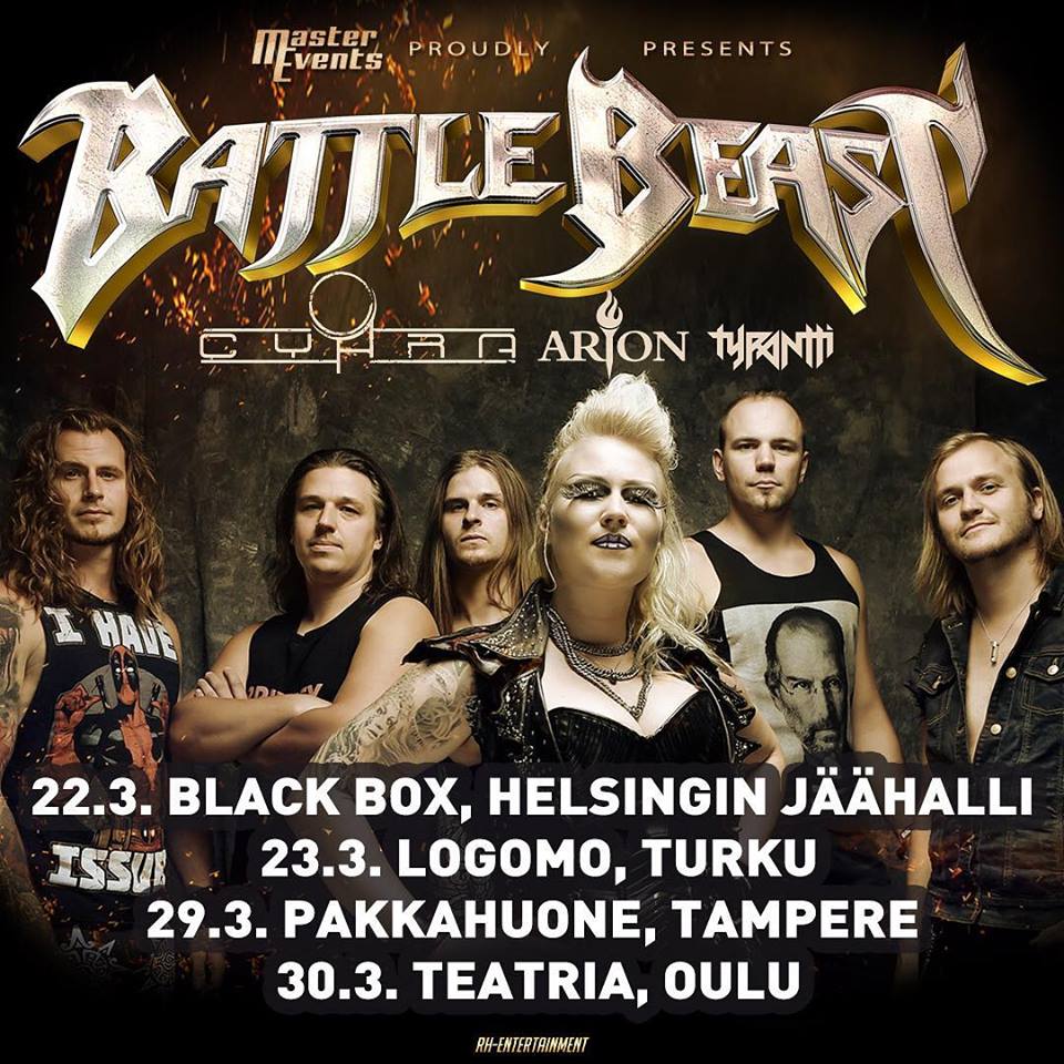 MetalTitans's tweet photo. @BattleBeast @nuclearblasteu @nuclearblastusa
@Cyhra_official @Spinefarm
With: #Arion #Tyrantti
Today: Mar 30 Club Teatria, Oulu Finland 🇫🇮 https://t.co/k7rjcuidHK