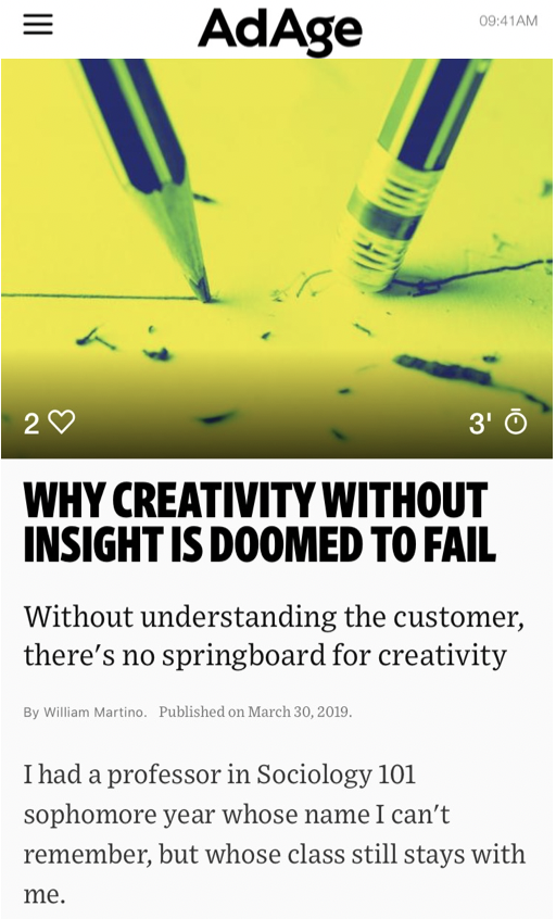 IDEA_Initiative's tweet photo. "If there's one thing that's an absolute 'must have' when it comes to best-in-class work, it's demonstrating how an insight serves as a springboard for #creativity." - @WilliamMartino; Read the full article from @adage: https://t.co/xXN88d29zs #IDEAinitiative https://t.co/znLud3KwCC