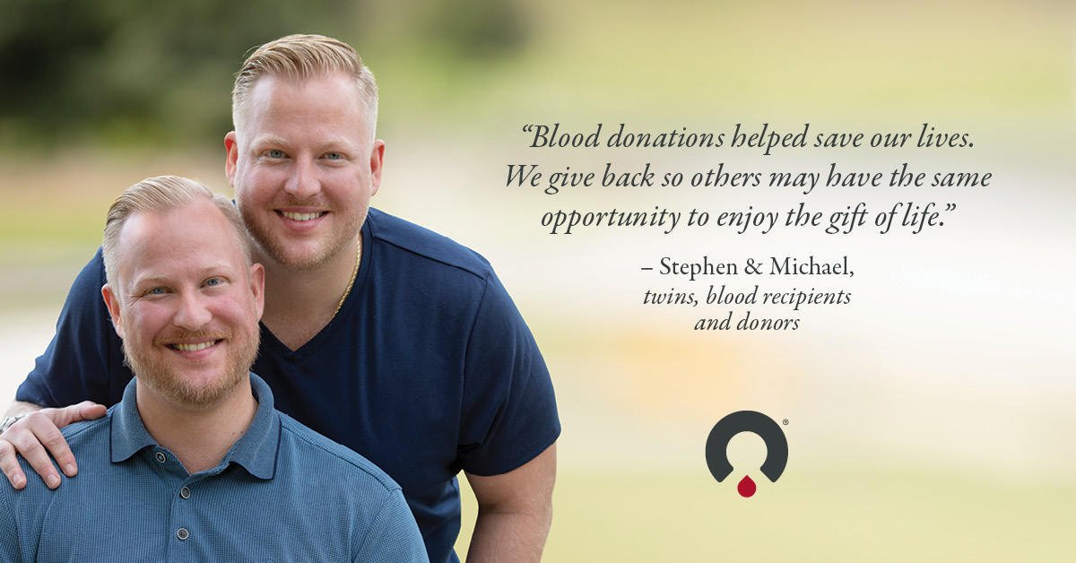 my1blood's tweet image. Stephen and Michael were twin #preemiebabies, born at 25 weeks.  Today, they are able to live a healthy life, graduate from college, begin careers, and start their own families. &quot;This would have never been possible without the help of blood donors.&quot; donate4.life/michael-oneblo…