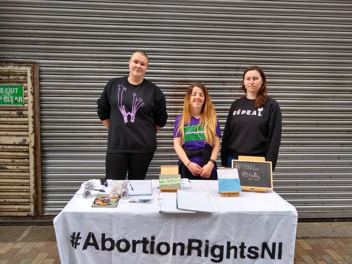 All4Choice's tweet photo. Saturday stall out! Stop by to write a letter to #PENgelly asking for guidelines for medical practitioners and pathways for abortion after care 
#NowForNI #thenorthisnext https://t.co/7eQoFHCb7i