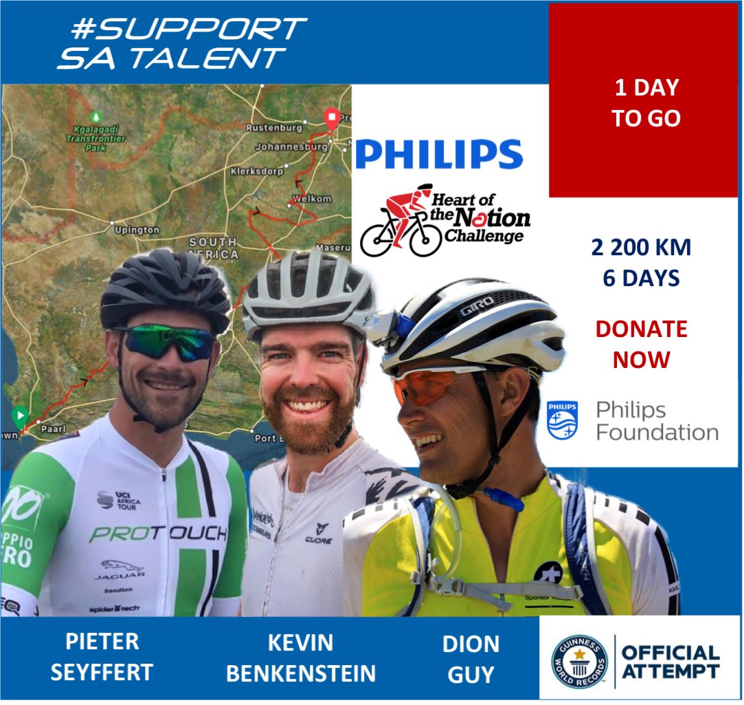 THE PODIUM PURSUIT - ProTouch Africa ๐ (@podium_pursuit) on Twitter photo TOMORROW - our intrepid Captain <a href="/pieterseyffert/">Pieter Seyffert</a> begins the @PhilipsSouthAfrica HEART OF THE NATION CHALLENGE, a 6-day journey from <a href="/KleinConstantia/">Klein Constantia</a> Cape Town to Johannesburg 2 200 km, over 6 days & over 11 853m of vertical elevation. facebook.com/16228198246397โฆ
#BackToRythym TOMORROW - our intrepid Captain <a href="/pieterseyffert/">Pieter Seyffert</a> begins the @PhilipsSouthAfrica HEART OF THE NATION CHALLENGE, a 6-day journey from <a href="/KleinConstantia/">Klein Constantia</a> Cape Town to Johannesburg 2 200 km, over 6 days & over 11 853m of vertical elevation. facebook.com/16228198246397โฆ
#BackToRythym