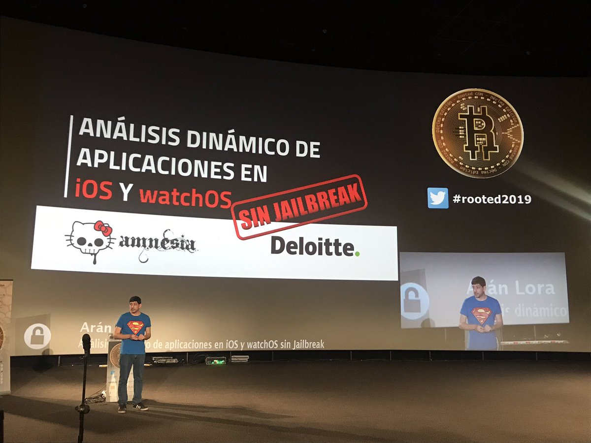 martrudix's tweet photo. Esperando a que comience @4r4nL en @rootedcon con su charla de análisis dinámico en apps iOS SIN JAILBREAK #rooted2019 #rooted https://t.co/CJRxpYqCFl