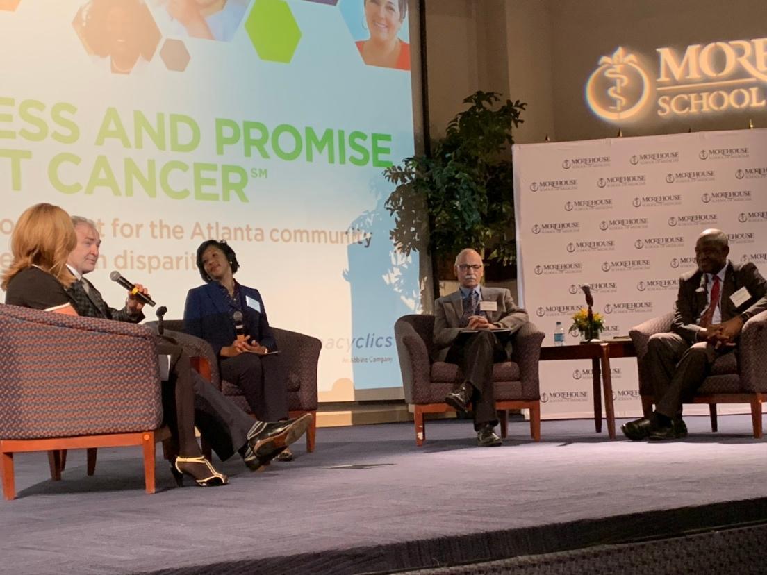 AACR's tweet photo. #ProgressandPromise Clinical Trials: Propelling Progress Against Cancer for Yourself and Others hosted by Leah Fleming, @NPR featuring @wallyjc, @WinshipAtEmory, Alex A. Adjei, @MayoClinic, Shafiq Khan, Clark Atlanta University and AACR President-Elect Elaine Mardis. #AACR19 https://t.co/QiVSa6L2dd
