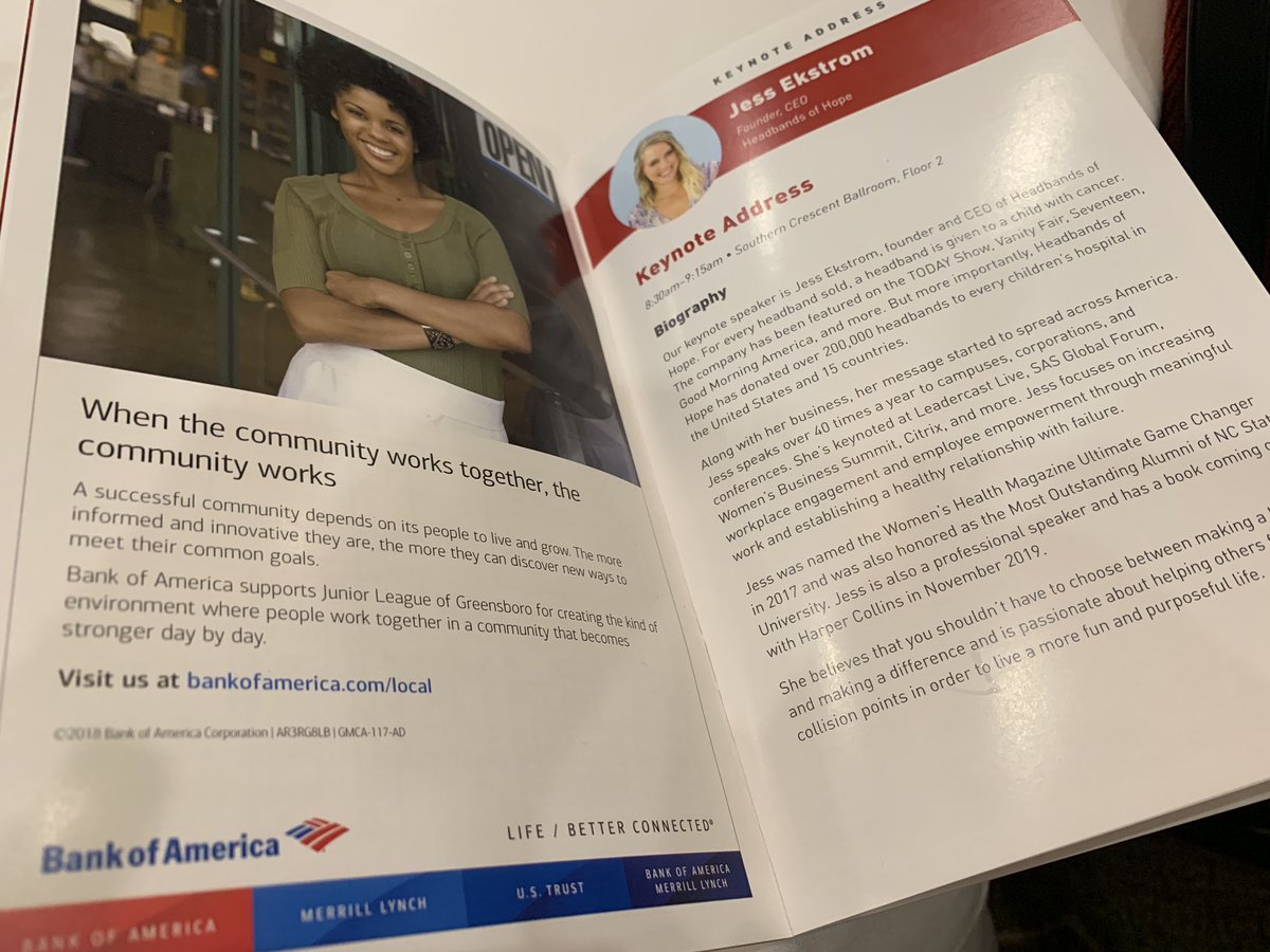 79_cmpayne's tweet photo. @BankofAmerica enjoyed sponsoring the #jlgsummit #jlgreensboro to show our support in investing in women in the #Triad. Inspiring to hear female entrepreneurs Headbands of Hope talk about what success looks like and how failure is a key part of that journey. #WomensHistoryMonth https://t.co/wjEF0fk8ZP