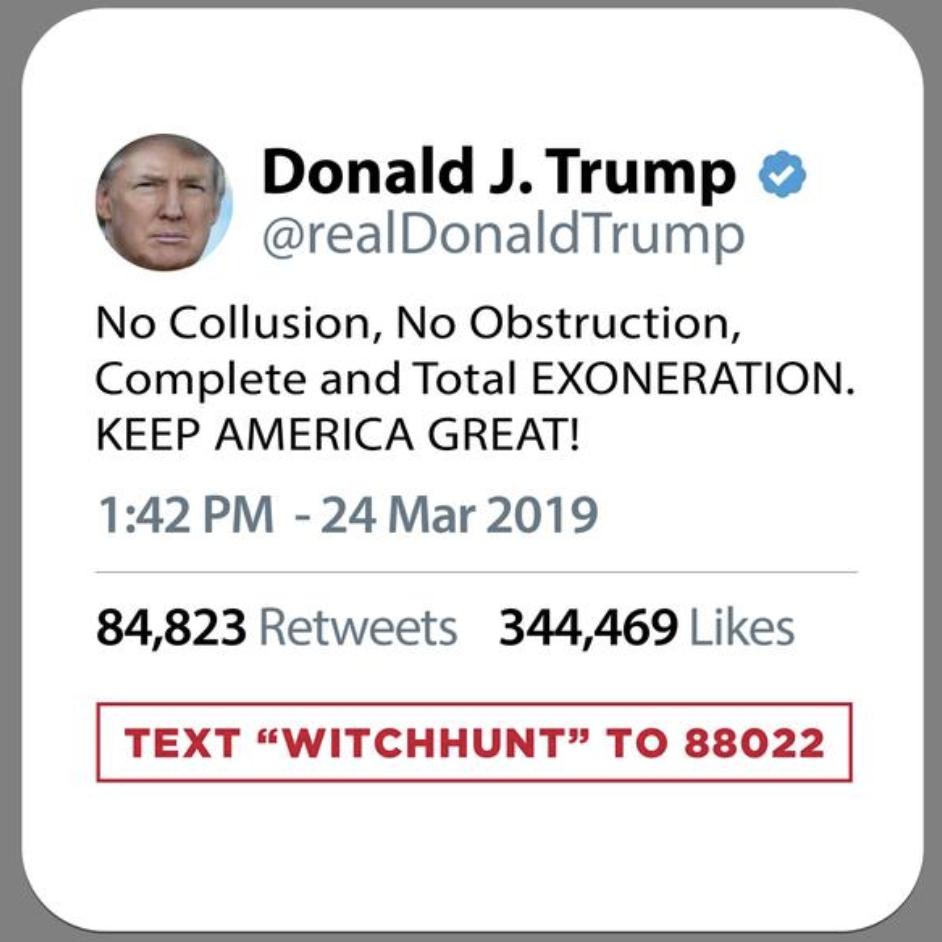 No Collusion No Obstruction Complete And Total Exoneration No Collusion No Obstruction Complete And Total Exoneration