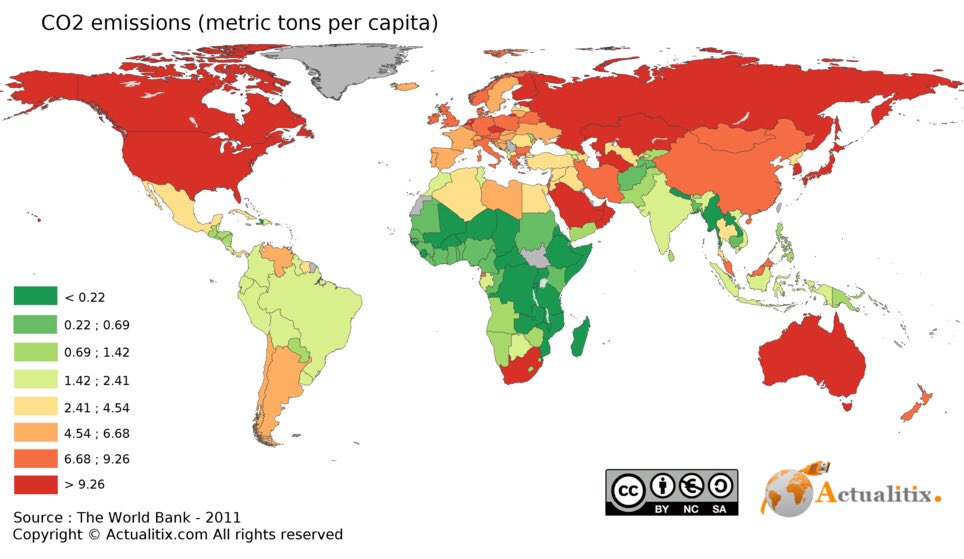 SCabreraNaranjo's tweet photo. @wef The KPI that matters in #climatechange is CO2 emissions per capita - then you will see that colours exchange positions in most of your #analysis. Who cares if Chad or Angola are not changing to renewal energies as fast as the EU or the US? #Wrong #UseOfData https://t.co/eUaw5uq3vI