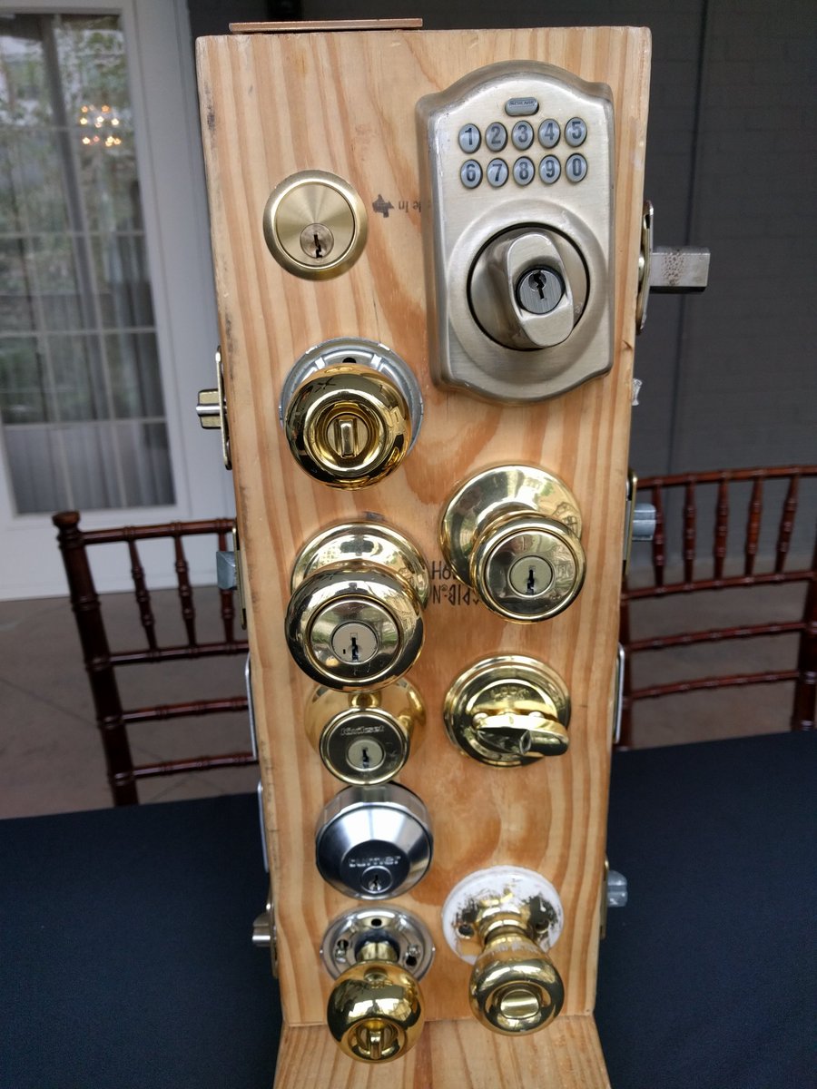 .<a href="/DennisMald/">Dennis Maldonado</a> brought his front door for us to practice on. #LonghornLockpicking #HoustonLocksport #InfosecSouthwest