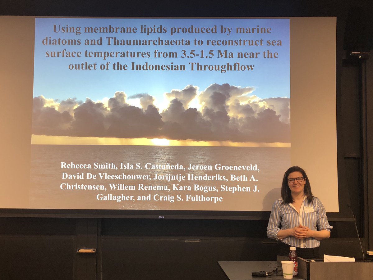 ForamWhisperer's tweet photo. Becky Smith of the @UMassBiogeochem lab is giving a fantastic talk on reconstructing the behavior of the Indonesian Theoughflow from #Exp356 sediments! #WomenInSTEM https://t.co/XEkC9JPoXY