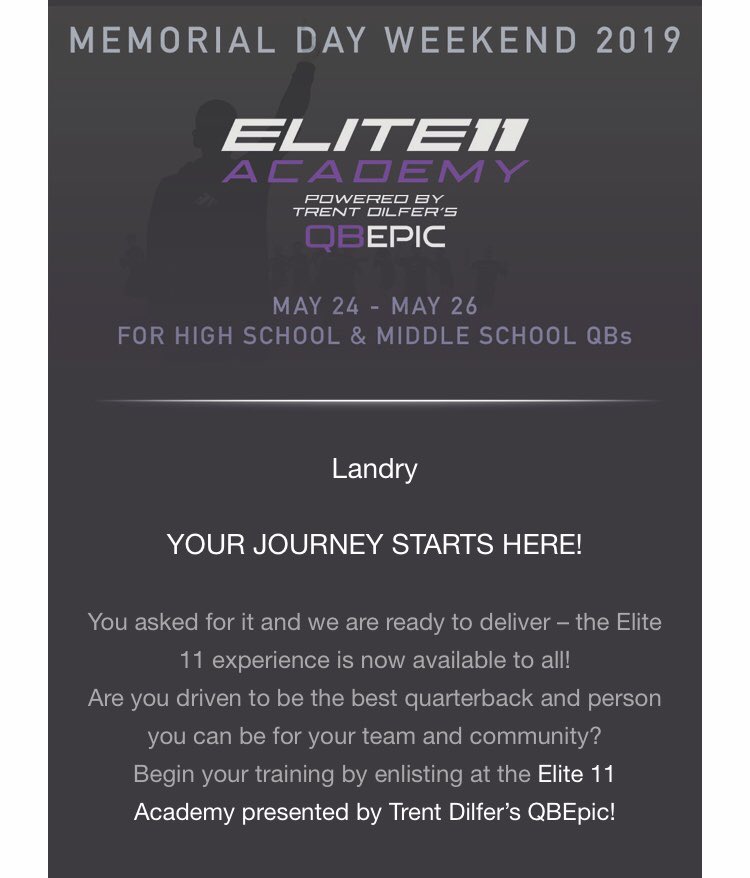 LandryLyddy's tweet photo. So excited about this invite! Thx @QBskillsEPIC @DilfersDimes @QB1Sports @Quincy_Avery @txqb @CoachBenPalmer @CalvaryCavs #QBEpic https://t.co/wJHXVVtFKG