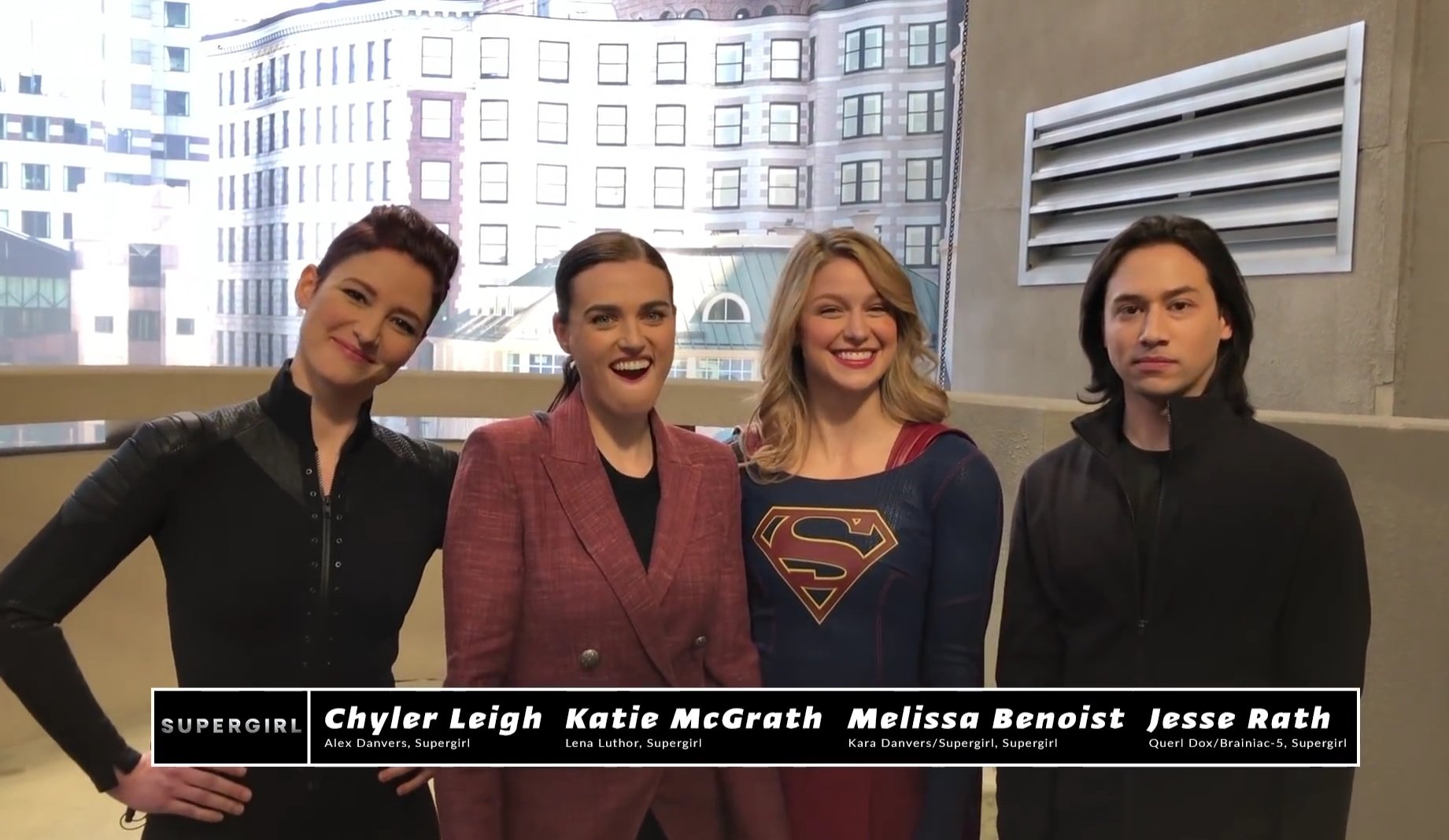 Katie mcgrath wishing batman a happy birthday with melissa benoist, chyler leigh and jesse rath 