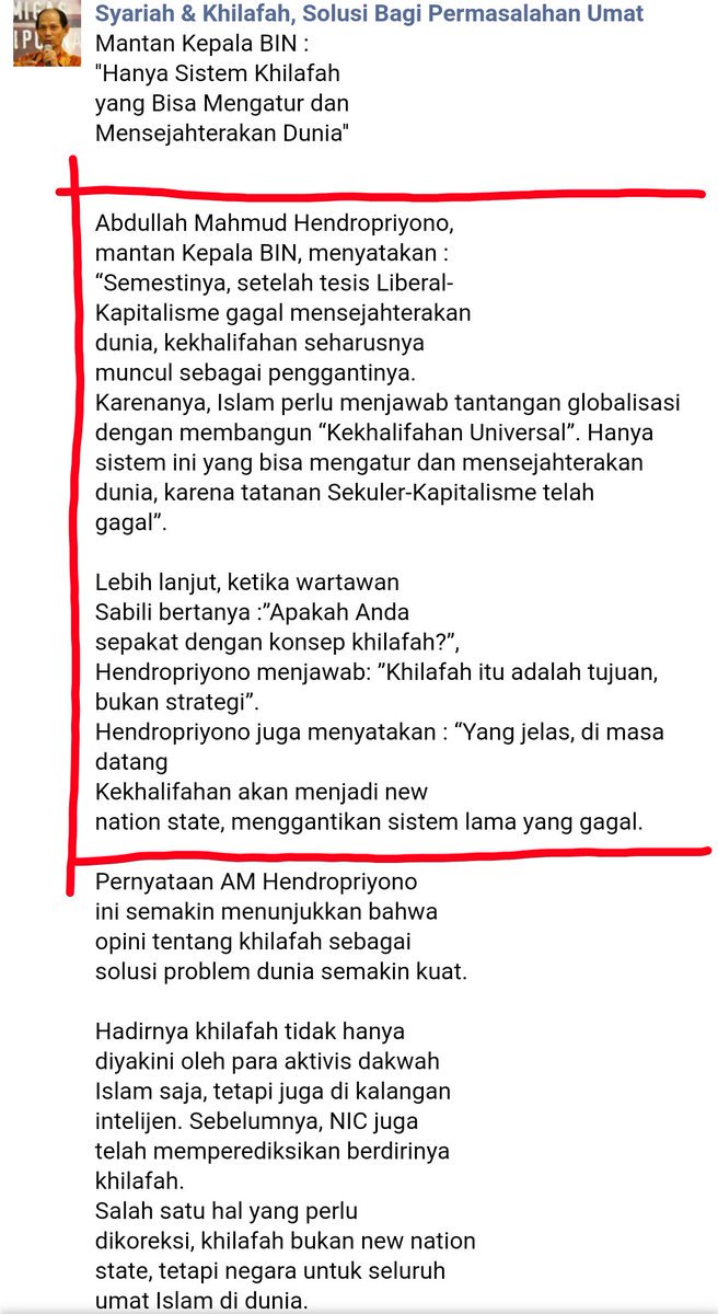 Bukannya Pak Hendropriyono yang mendukung Khilafah?